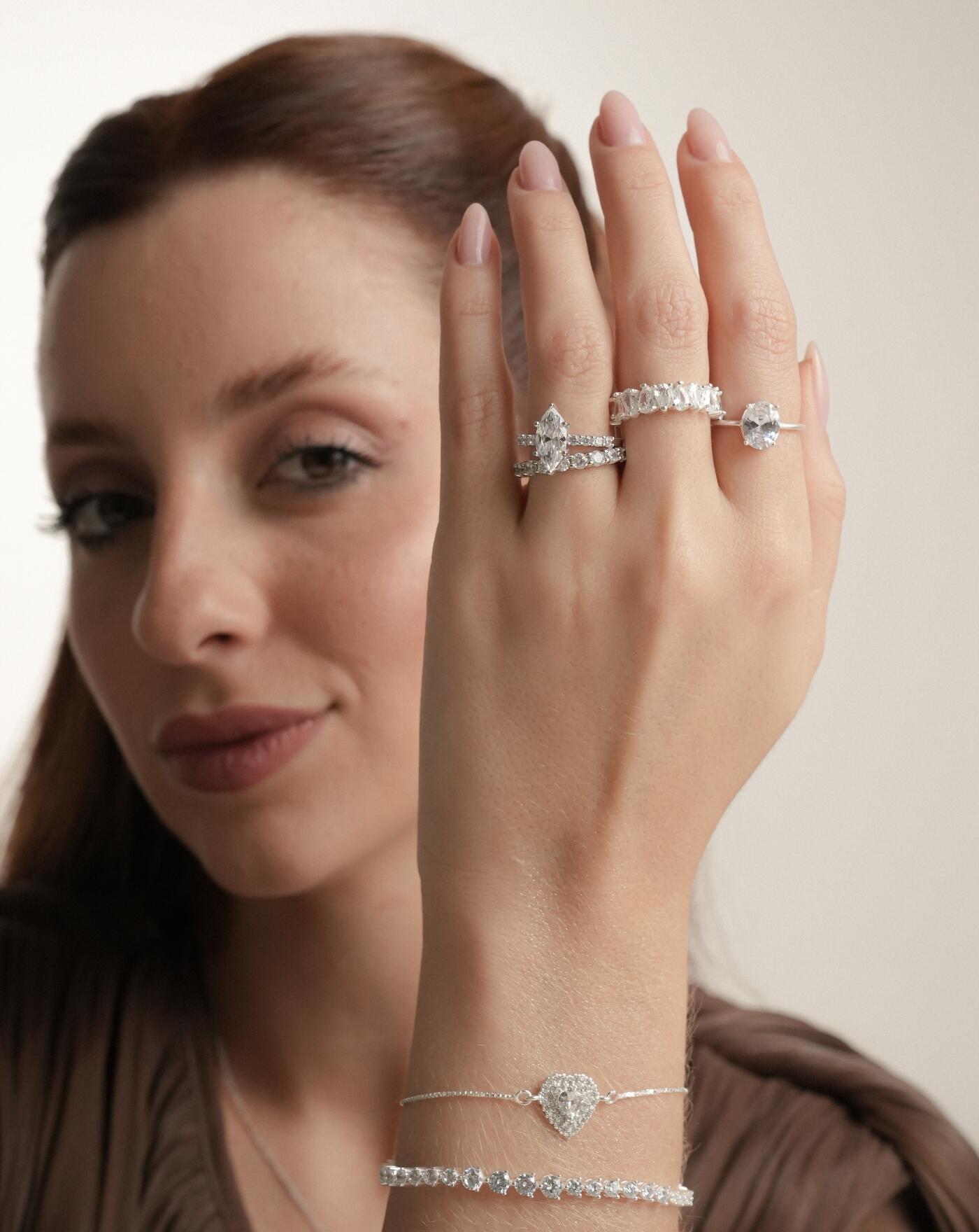 Pulseira de Prata Cora��o Brilhante Cravejado
