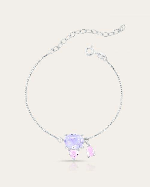 Pulseira de Prata com Zirc�nias Lavanda e Rosa