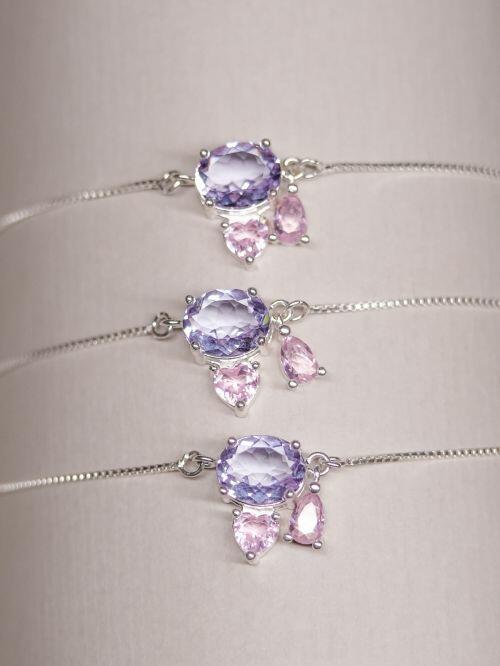 Pulseira de Prata com Zircônias Lavanda e Rosa