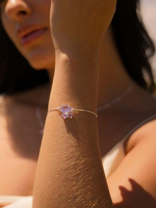 Pulseira de Prata com Zircônias Lavanda e Rosa