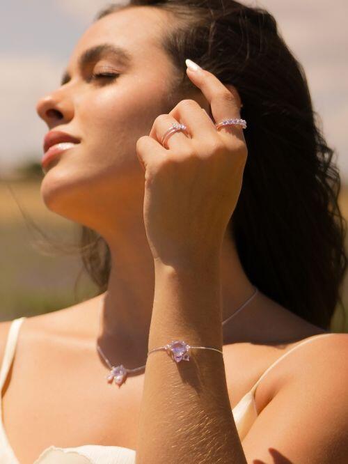 Pulseira de Prata com Zircônias Lavanda e Rosa