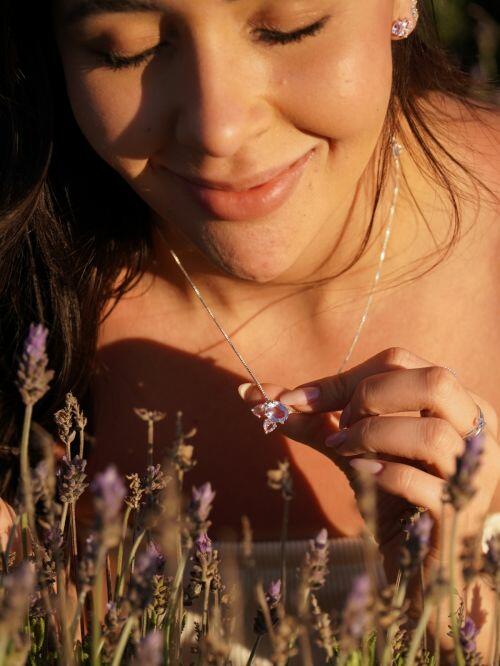 Colar de Prata com Zircônias Lavanda e Rosa