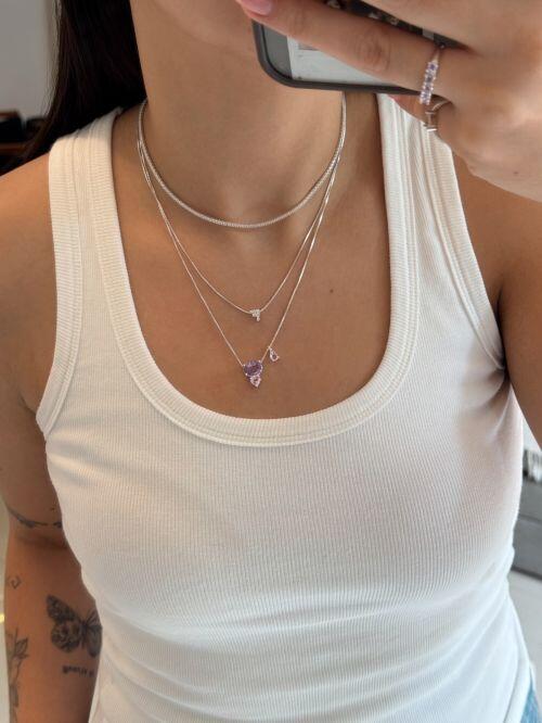 Colar de Prata com Zircônias Lavanda e Rosa