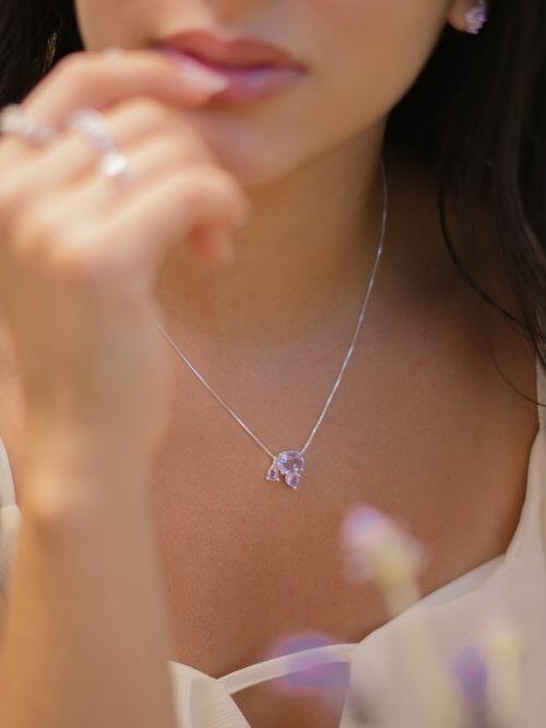 Colar de Prata com Zircônias Lavanda e Rosa