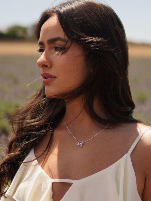 Colar de Prata com Zircônias Lavanda e Rosa