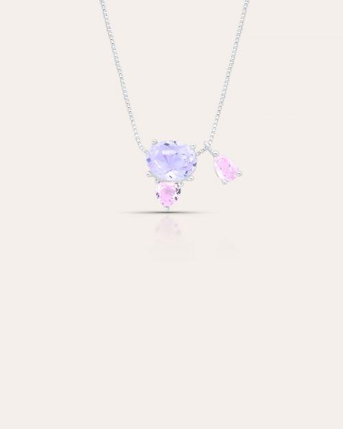 Colar de Prata com Zircônias Lavanda e Rosa