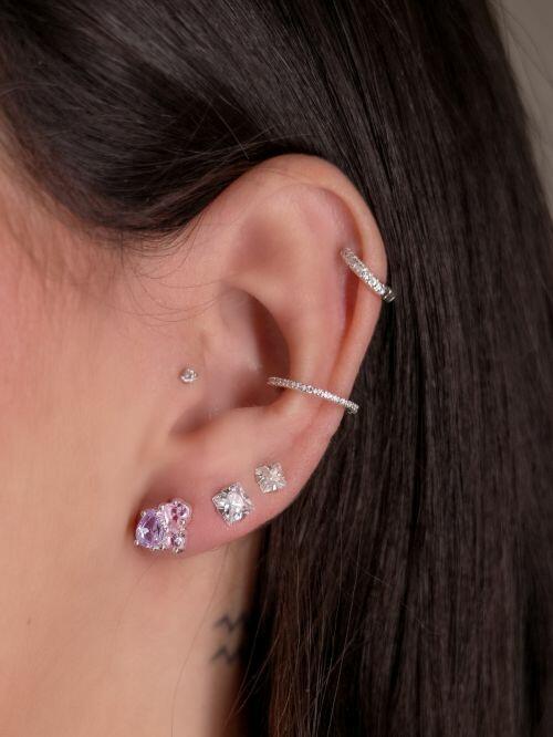 Brinco de Prata com Zircônias Lavanda e Rosa