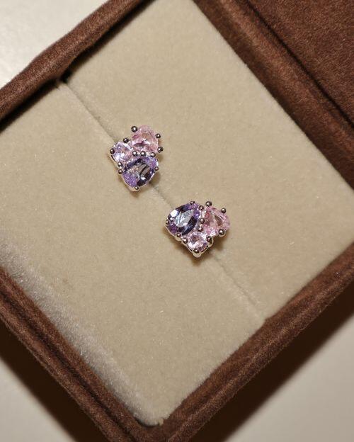 Brinco de Prata com Zircônias Lavanda e Rosa
