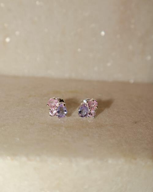 Brinco de Prata com Zircônias Lavanda e Rosa