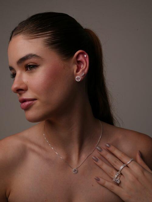 Conjunto de Prata C�rculo Rosa com Moldura