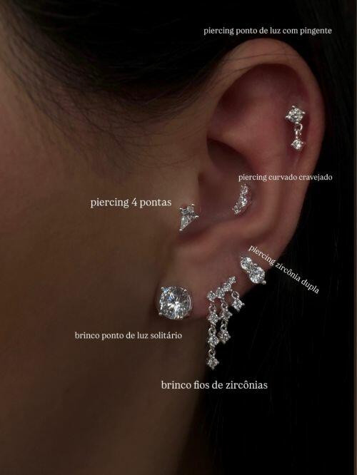 Piercing de Prata Zircônia 4 Pontas