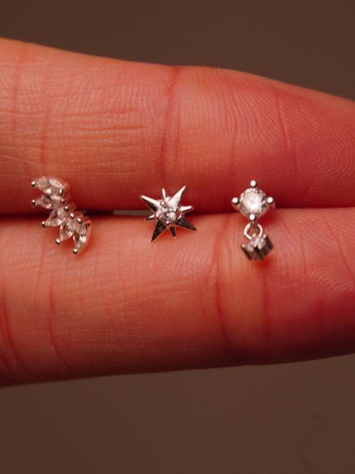 Piercing de Prata Ponto de Luz Zircônia com Pingente