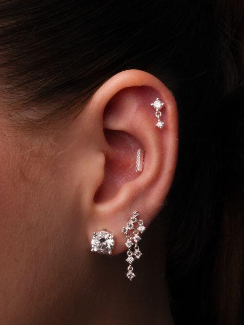 Piercing de Prata Ponto de Luz Zircônia com Pingente