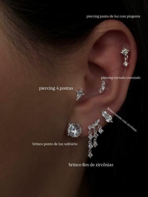 Piercing de Prata Curvado Cravejado