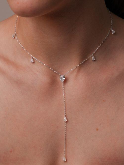 Mix Colares de Prata Choker Oval e Gravatinha com Zircônias