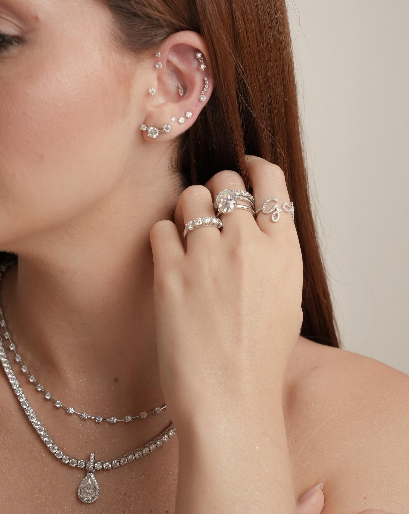 Anel de Prata Aparador Meia Aliança Classic Moissanite 1.5ct