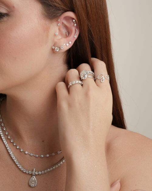Anel de Prata Aparador Meia Aliança Classic Moissanite 1.5ct