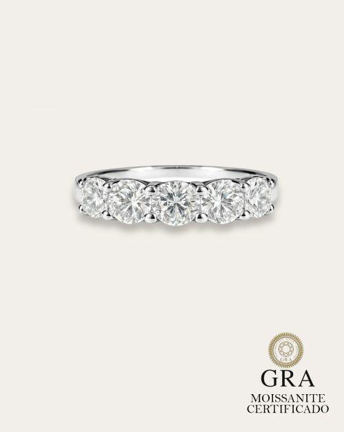 Anel de Prata Aparador Meia Aliança Classic Moissanite 1.5ct