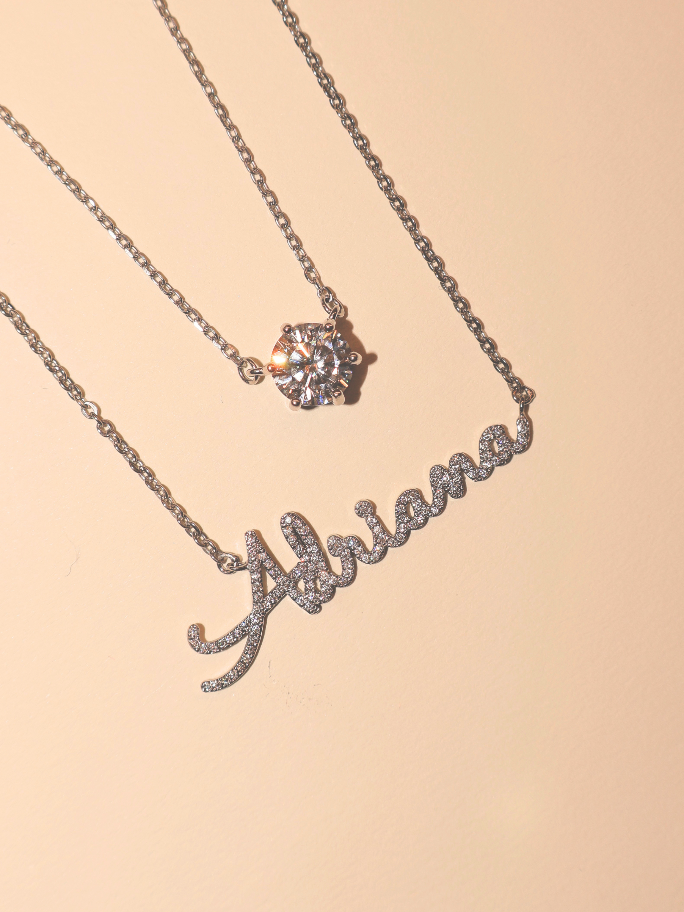 Colar de Prata Nome Signature Essence Cravejado Personalizado