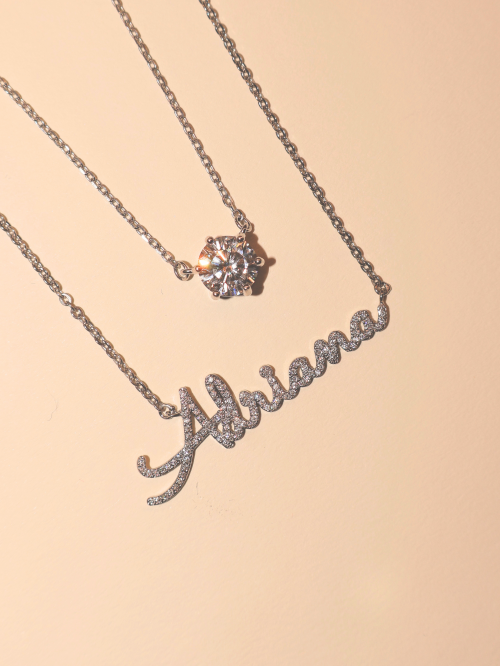 Colar de Prata Nome Signature Essence Cravejado Personalizado