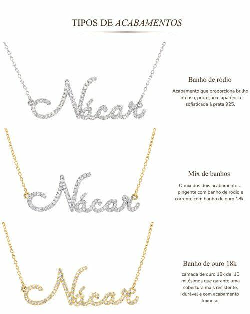 Colar de Prata Nome Signature Essence Cravejado Personalizado