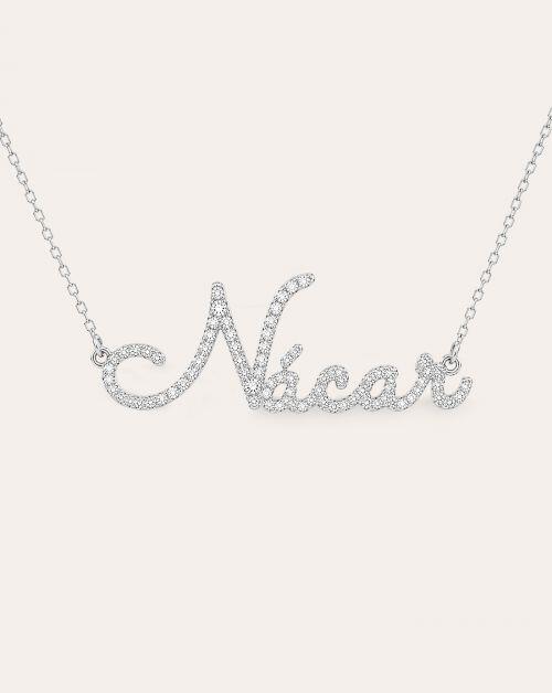Colar de Prata Nome Signature Essence Cravejado Personalizado