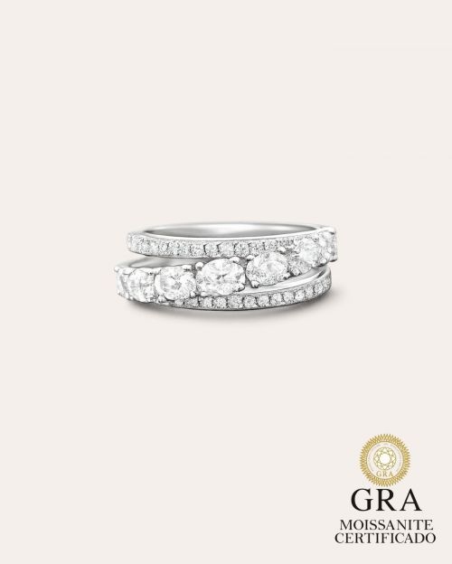 Anel de Prata Aparador Triplo Oval Moissanite 0.26ct