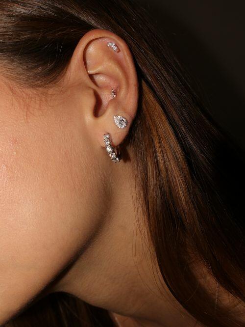 Brinco de Argola de Prata Cravejada Moissanite 1ct