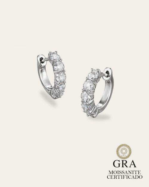 Brinco de Argola de Prata Cravejada Moissanite 1ct