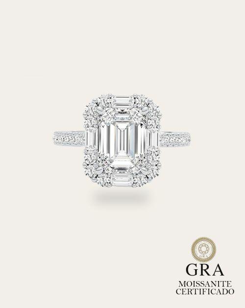 Anel de Prata Solit�rio Gabi Emerald Moissanite 2ct