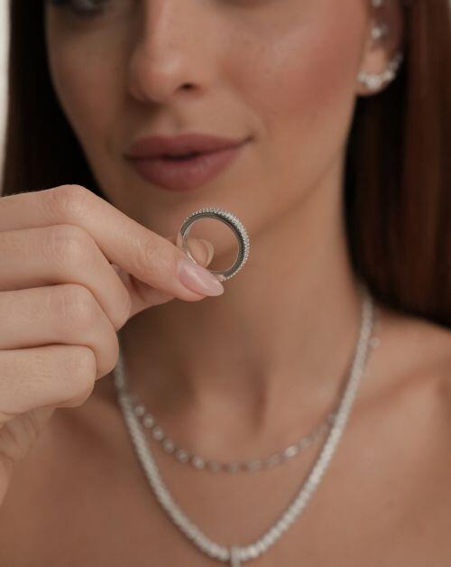 Anel de Prata Aparador Princess Moissanite 0.08ct