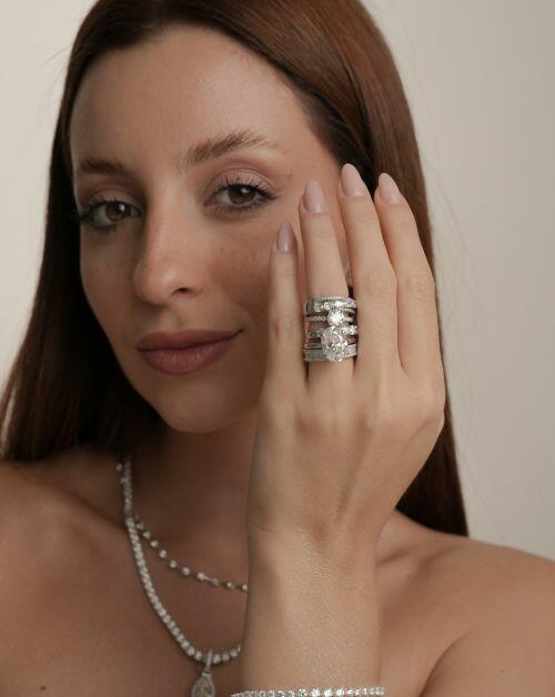 Anel de Prata Aparador Princess Moissanite 0.08ct