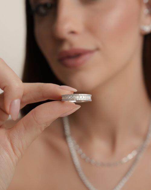 Anel de Prata Aparador Princess Moissanite 0.08ct