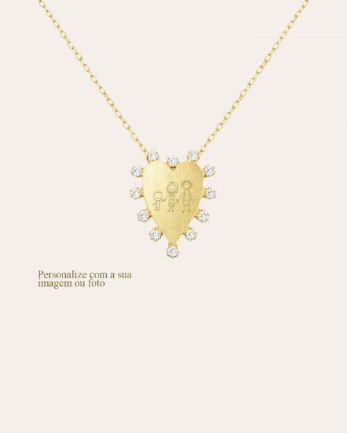 Colar de Prata Cora��o Cravejado Personalizado