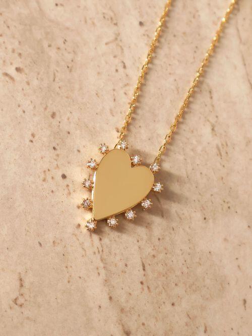 Colar de Prata Cora��o Cravejado Personalizado