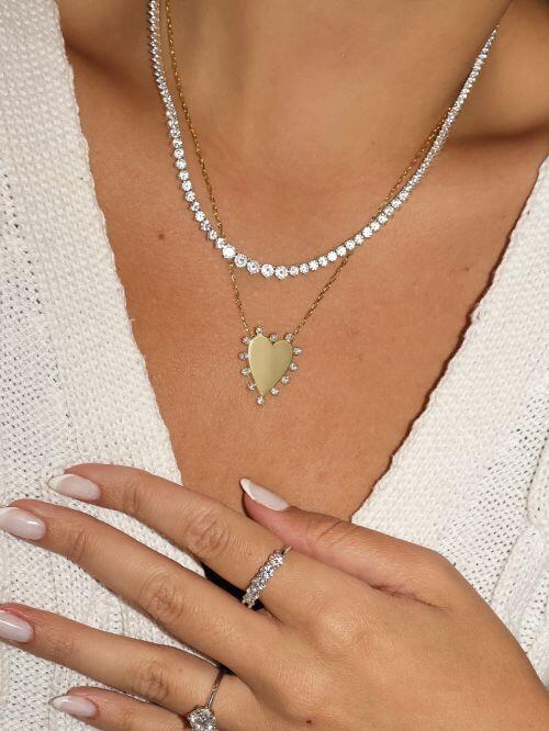 Colar de Prata Cora��o Cravejado Personalizado