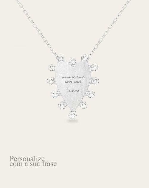 Colar de Prata Cora��o Cravejado Personalizado