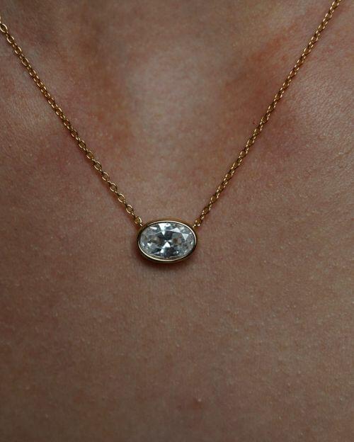 Colar de Prata Oval Cravação Inglesa Ouro
