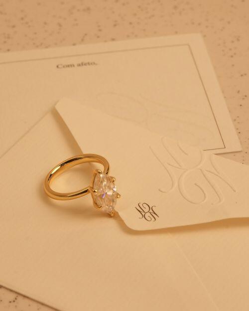 Anel de Prata Solitário Navete Maju Moissanite 3ct