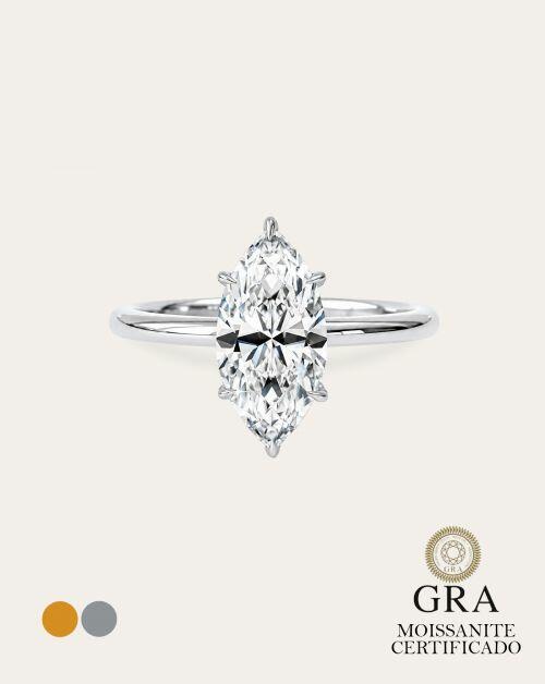 Anel de Prata Solit�rio Navete Maju Moissanite 3ct