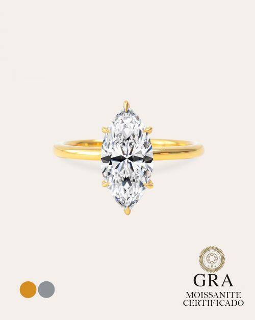 Anel de Prata Solitário Navete Maju Moissanite 3ct