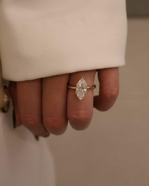 Anel de Prata Solitário Navete Maju Moissanite 3ct