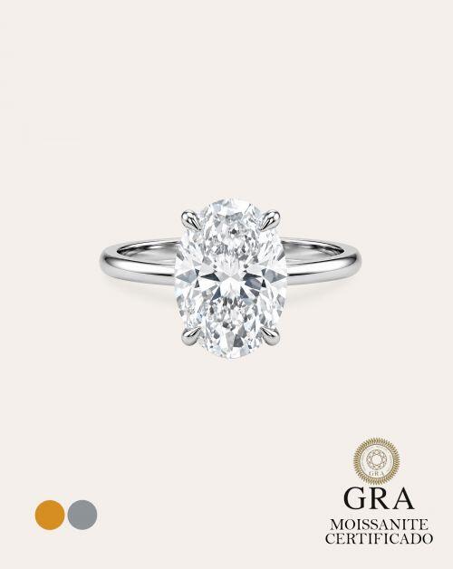 Anel de Prata Solit�rio Oval Hailey Moissanite 8ct