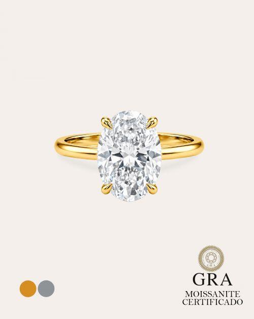 Anel de Prata Solitário Oval Hailey Moissanite 8ct