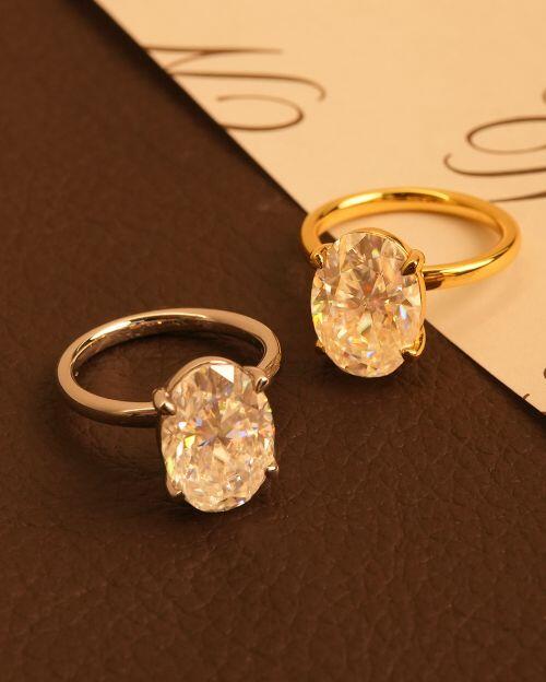 Anel de Prata Solitário Oval Hailey Moissanite 8ct