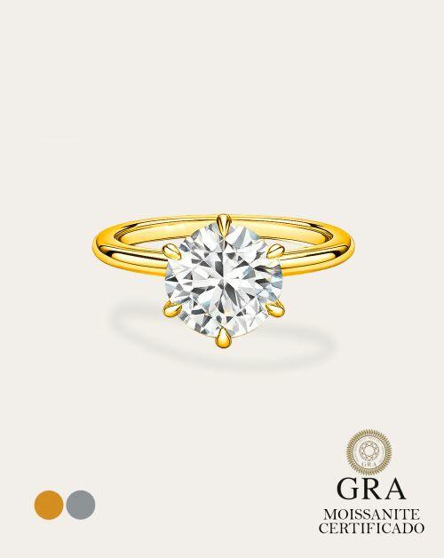 Anel de Prata Solitário Brilhante Virgínia Moissanite 4ct