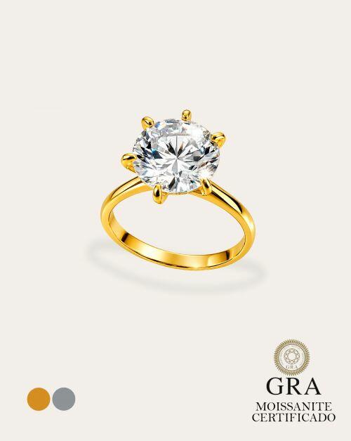 Anel de Prata Solitário Brilhante Virgínia Moissanite 4ct