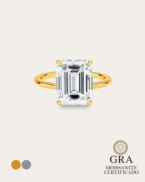 Anel de Prata Solit�rio Emerald Sofia Moissanite 8ct