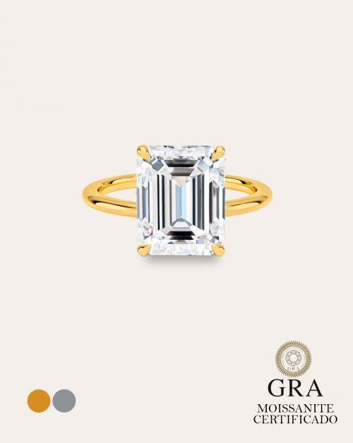 Anel de Prata Solitário Emerald Sofia Moissanite 8ct