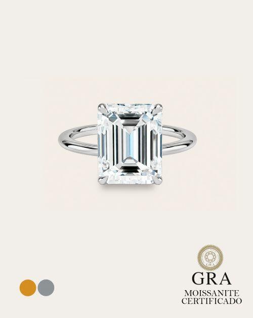 Anel de Prata Solit�rio Emerald Sofia Moissanite 8ct